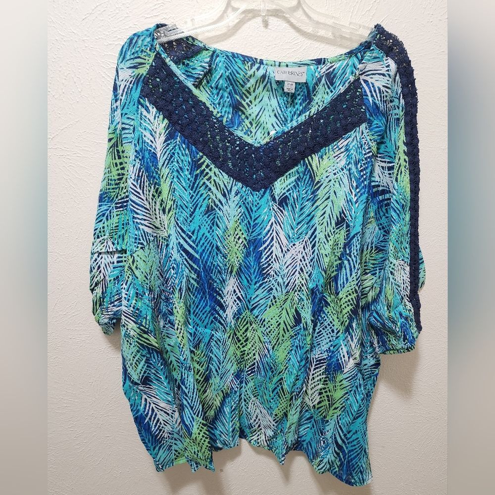 Catherines Blue and Green Patterned Blouse Size 2xWP